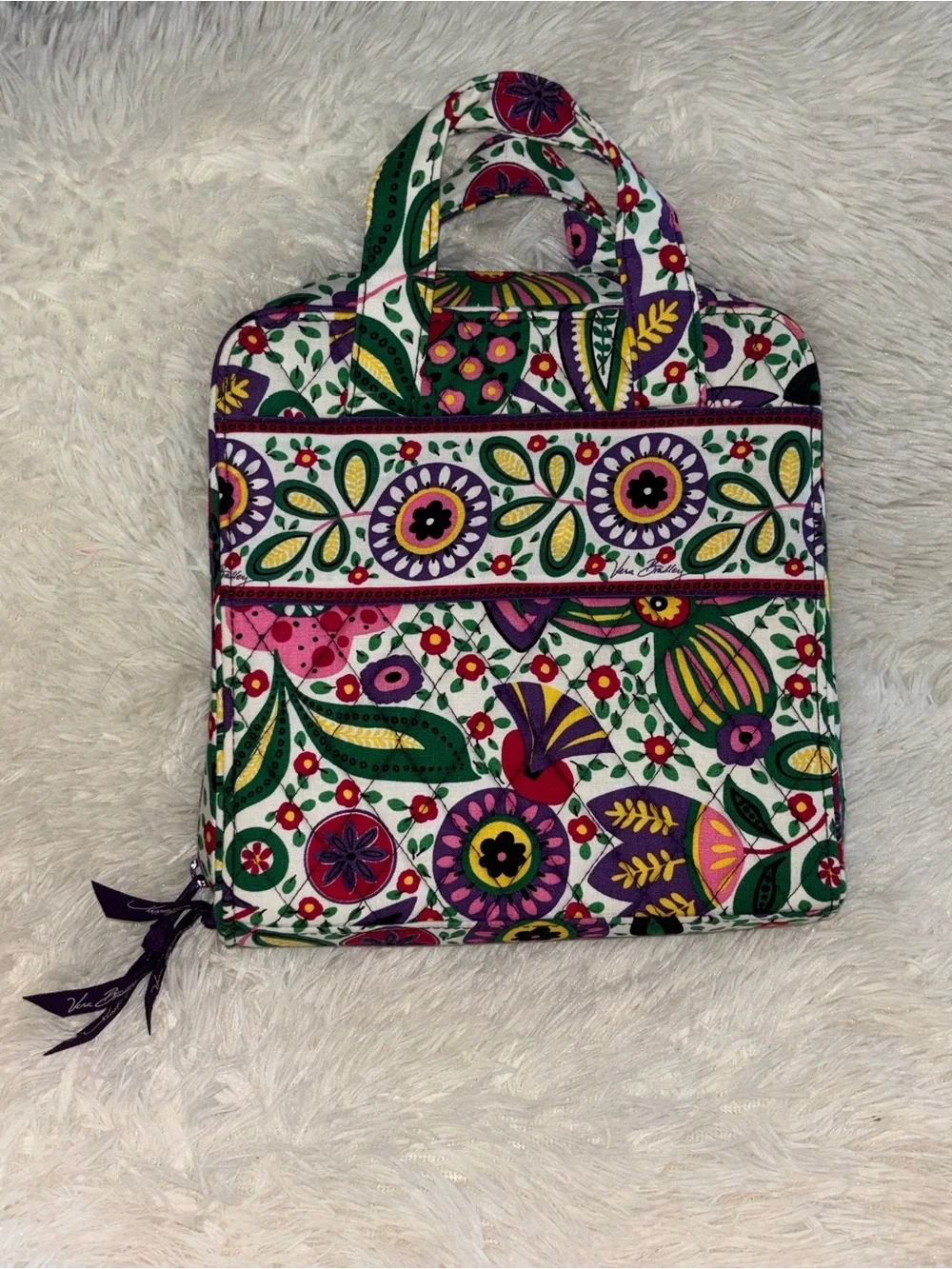Vera Bradley Quilted Cosmetic Case - White with Pink, Purple & Green Floral